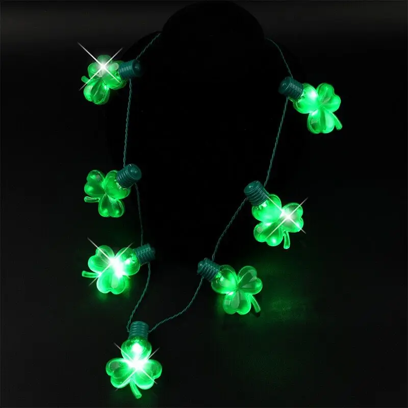 

1000pcs LED String Necklace Flashing Lights For St. Patrick'S Day Shamrock Traditional Linear Necklace Holiday Decorations