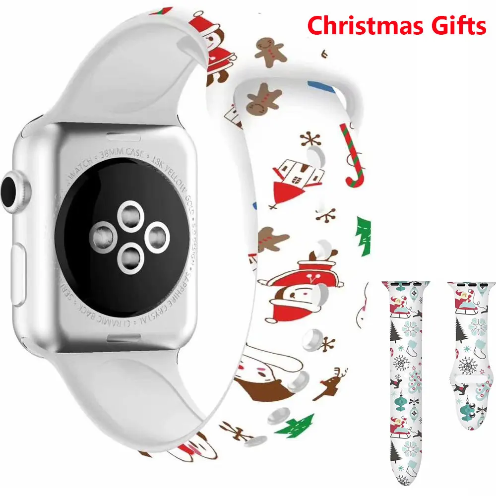 Силиконовый напечатанный Рождественский подарок ремешок для Apple watch 5 4 3 2 1 полосы 40 мм 44 мм цветочный ремешок для iWatch серии 5 4 3 2 38 мм 42 мм