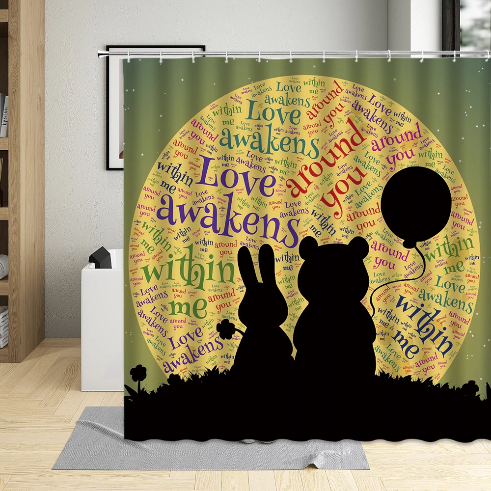 

Cartoon Rabbit Water Color Shower Curtain Beautiful Flowers Bunny Butterfly Pattern Girls Bathtub Decor Curtains With 12 Hooks