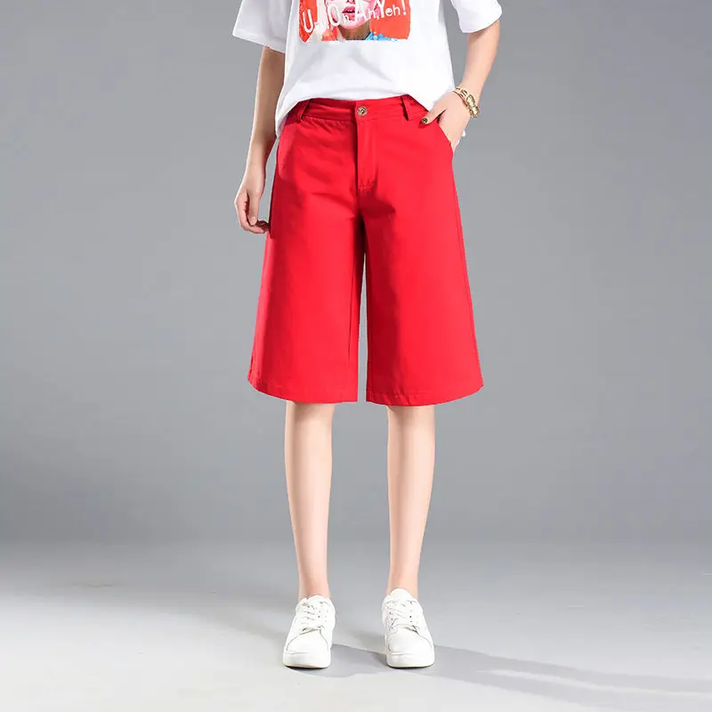 Summer Women Loose Shorts Harajuku Button Shorts Hight Waist Wide Leg Loose Short Summer Female Pockets Korean Style Shorts