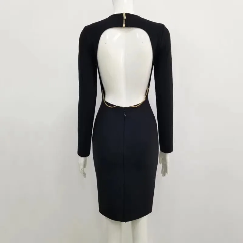 

Free Shipping Wholesale Women's Dress Black Long Sleeve Hollow Out Backless Sexy Club Celebrity Cocktail Party Bandage Dress