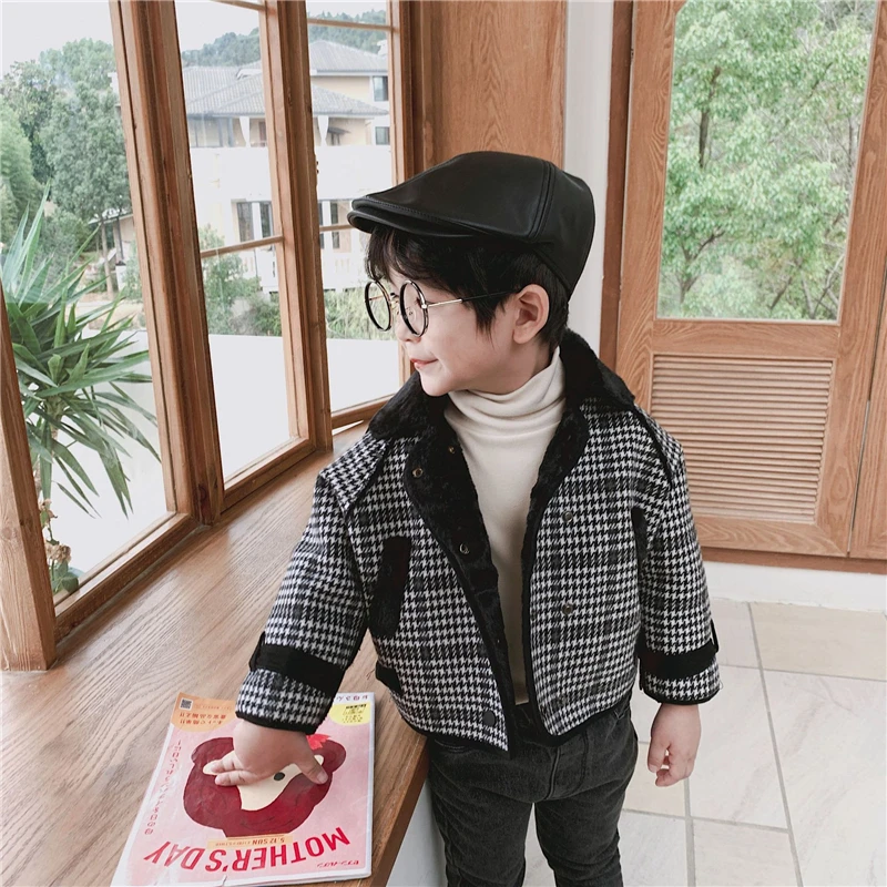 Куртка для мальчиков Повседневные клетчатые куртки в Корейском стиле Детская
