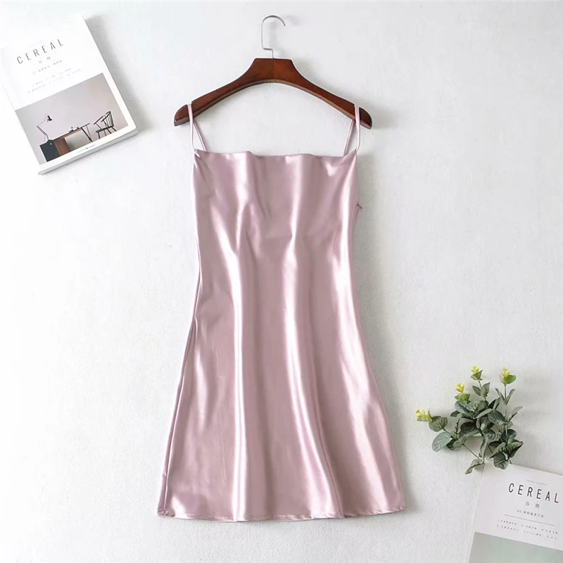 purple blue Vintage chic women sleeveless beach strapless mini dresses Ladies Summer satin happie dress vestidos - Цвет: purple blue