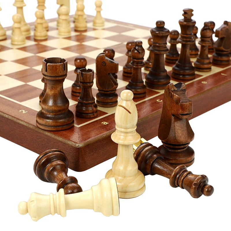 

High Quality Wooden Folding Large Chess Set King High 78MM Handwork Solid Wood Pieces Walnut Chessboard Children Gift Board Game