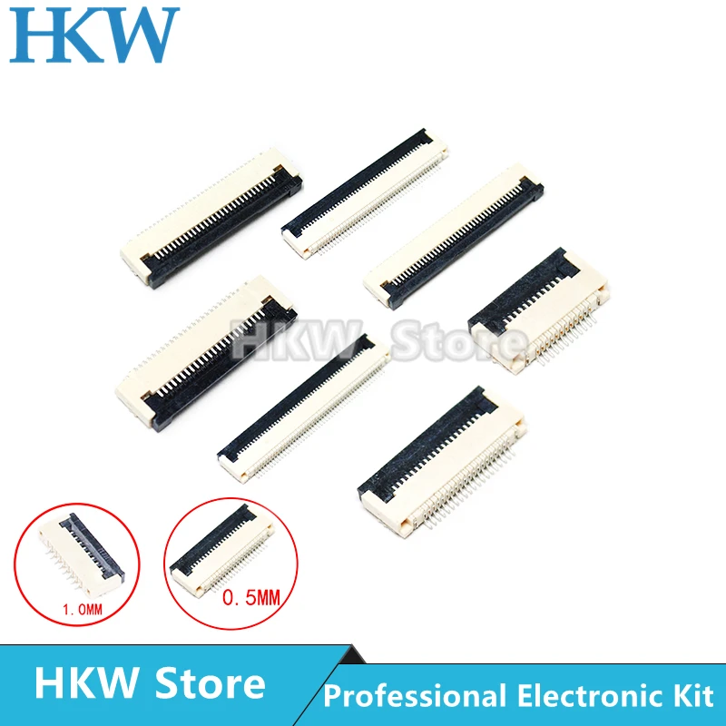 10pcs 0.5mm / 1mm Pitch Under Clamshell Socket FPC FFC Flat Cable Connector 4P 5P 6P 8P 10P 12P 14P 16P 20P 22P 24P 30P 34P - купить по