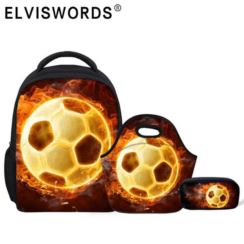 Классные школьные сумки ELVISWORDS для футбола для мальчиков-подростков, сумка для книг на плечо, 3 шт./компл., спортивные ранцы, школьный рюкзак ...