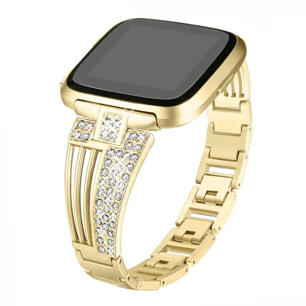 Gold Для Fitbit Versa, 2 ремешка, металлический ремешок для наручных часов, сменный Браслет, ремень для Fitbit Versa/Versa Lite, блестящие стразы, ремешок для часов - Цвет: Gold