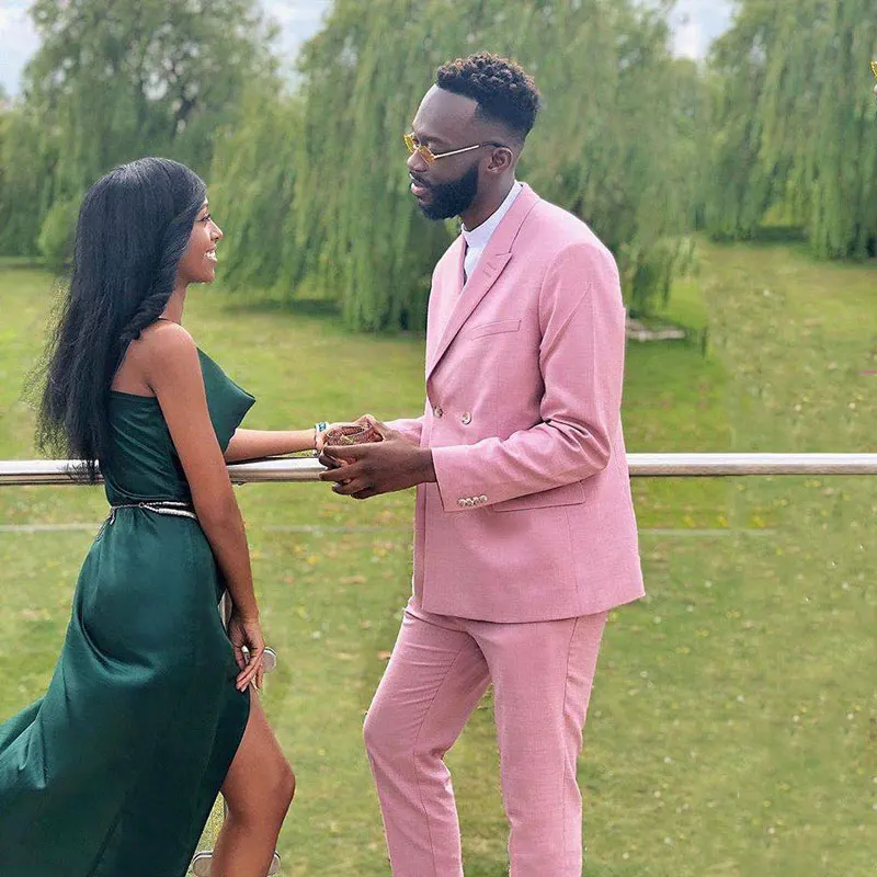 

2021 New Arrival Hot Selling Flat Collar Men's Pink Suits 2 Pieces Fashion Trendy Bridegroom Wedding Tuxedos Formal Wear Blazer