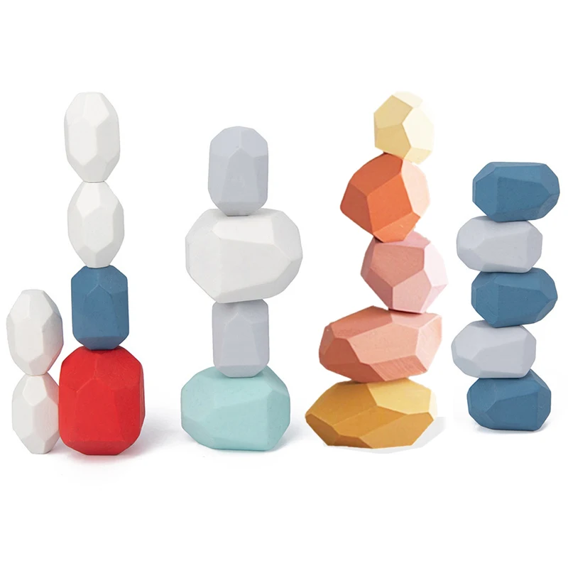 

Educational Toy Wooden Colored Stone Building Blocks Nordic ins Style Stacking Game Rainbow Wooden Toy for Children Gift