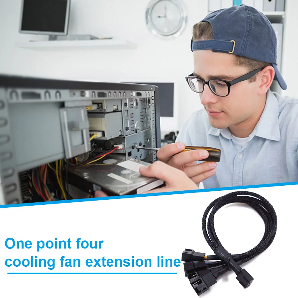 

4 Pin Pwm Fan Cable 1 To 4 Ways Splitter Black Sleeved 27cm Extension Cable Connector PWM Extension Cables