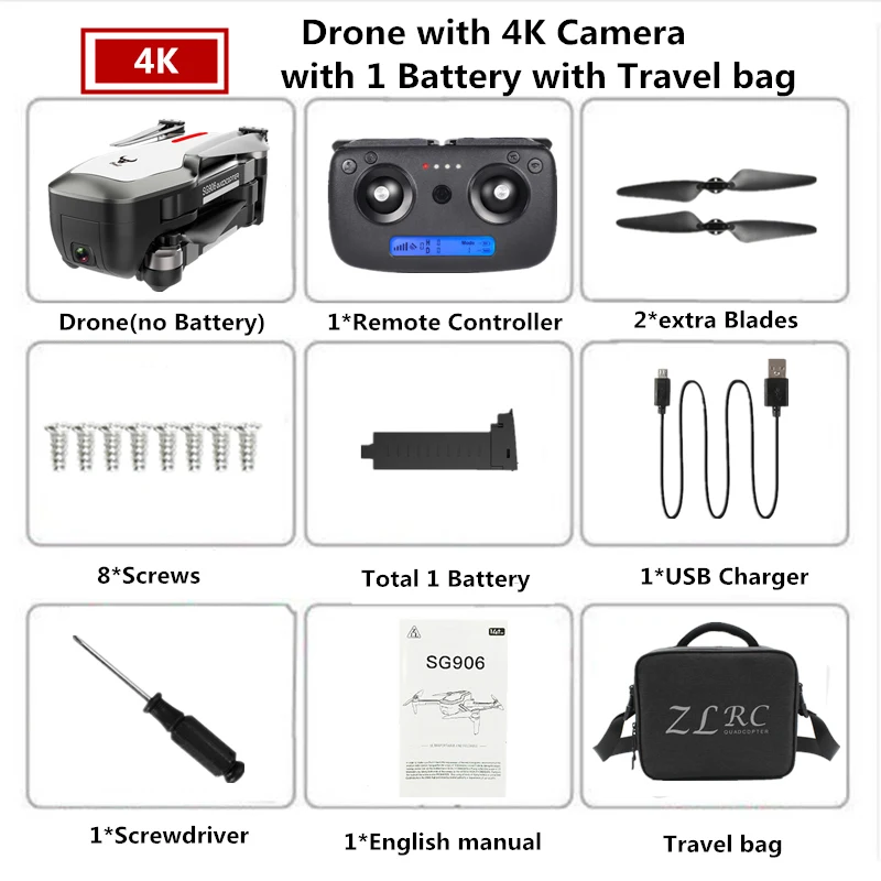 1 White-4K-Bag Дрон SG906 4K gps Дроны с камерой HD бесщеточный Квадрокоптер сопротивляющийся сильному ветру селфи Квадрокоптер с камерой VS F11 B5W - Цвет: 1 White-4K-Bag