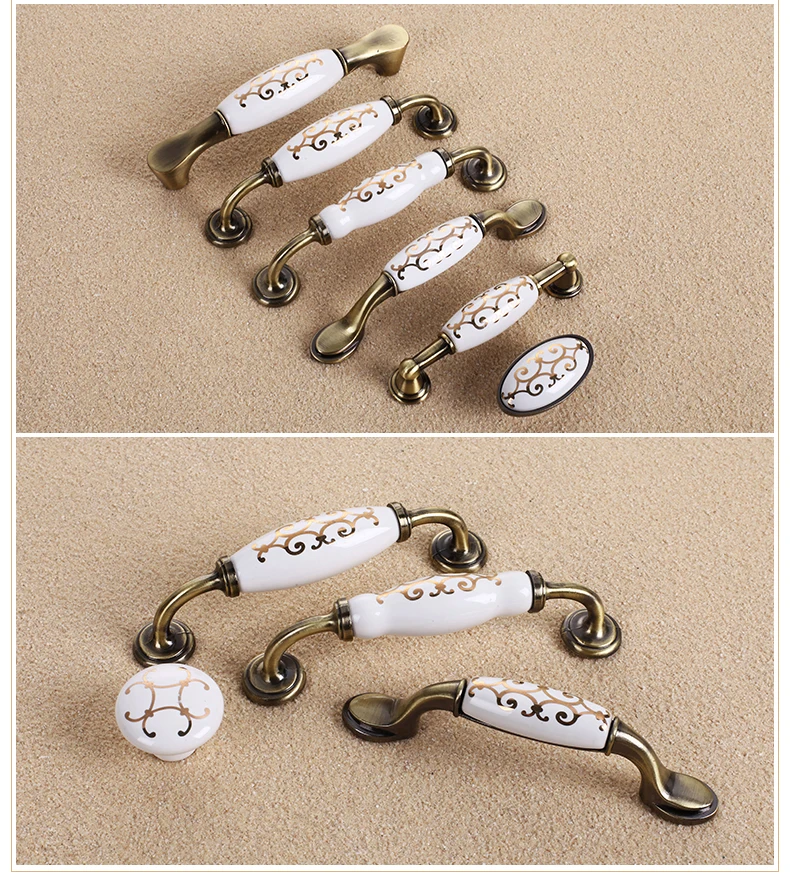 Ручки двери в европейском стиле зеленая бронзовая золотистая керамическая ручка