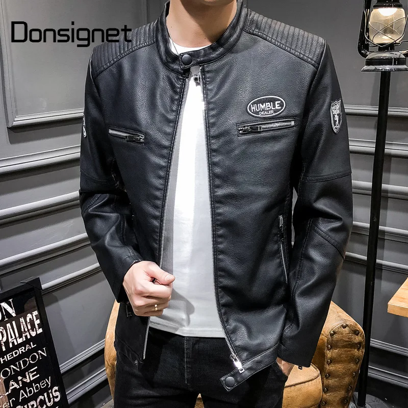 

New Leather Jacket Men Autumn Biker Jacket for Men Youth PU Leather Mens Jacket Solid Long Sleeve Leather Coat Men