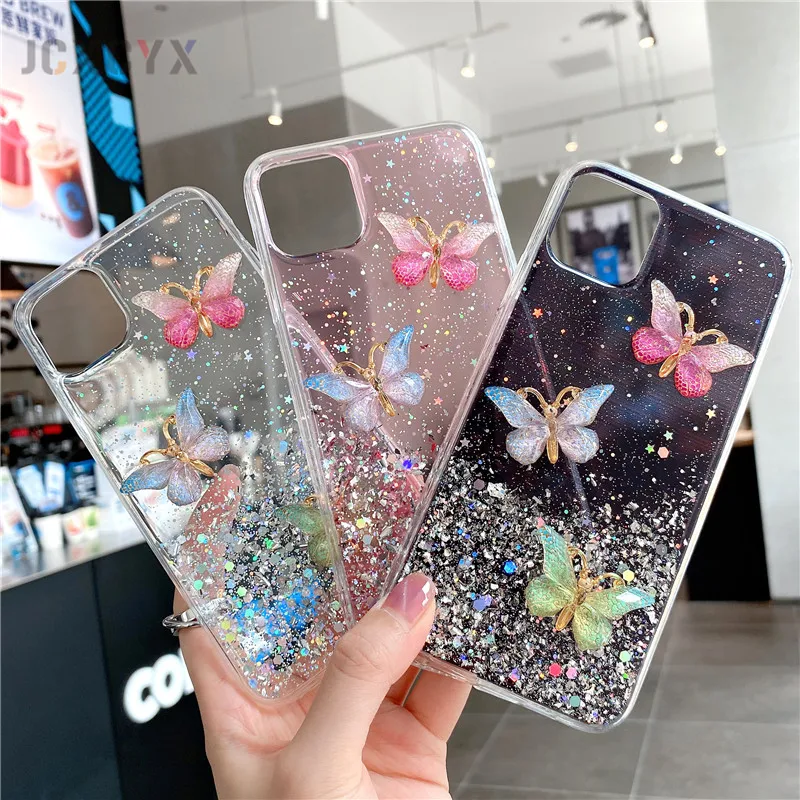 3D милый Блестящий Мягкий чехол с радужной бабочкой для iPhone 11 Pro Max XR X XS 6s 7 8 Plus