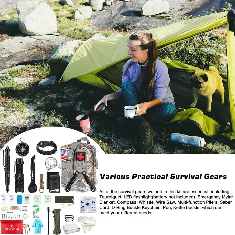

Survival Kit Set Military Outdoor Travel Mini Camping Tools First Aid Kit Pouch Emergency Multifunct Survive Wristband Blanket