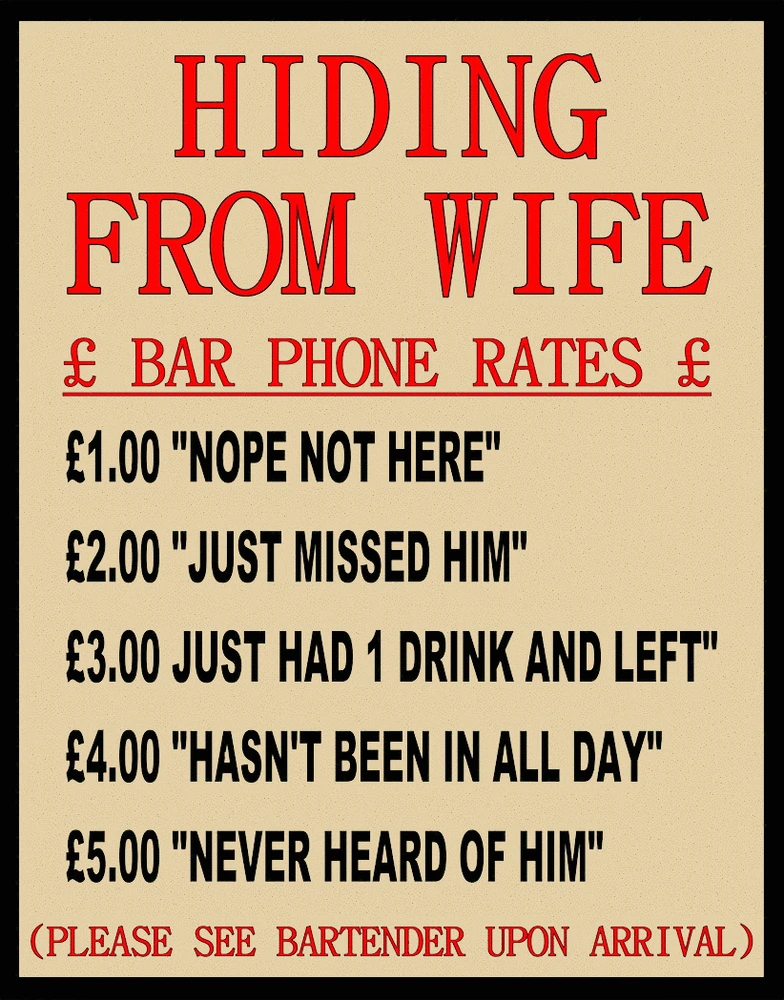 

HIDING FROM WIFE HUMOROUS METAL TIN SIGN POSTER WALL PLAQUE