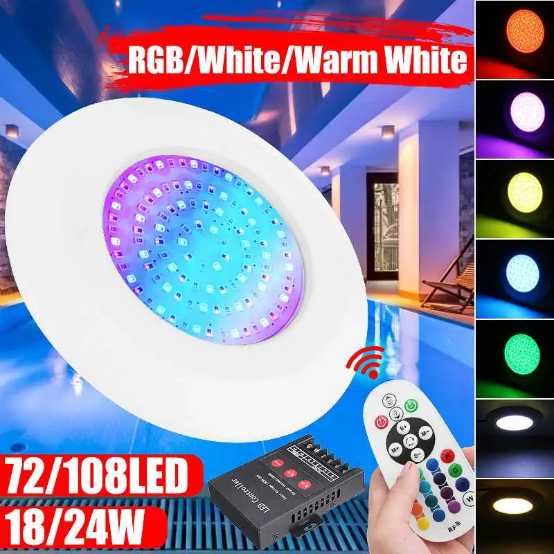 

108LED 18W 24W Underwater Swimming Pool Light Spa Pond Lamp DC12V IP68 Waterproof RGB without Remote Controller White Warm White