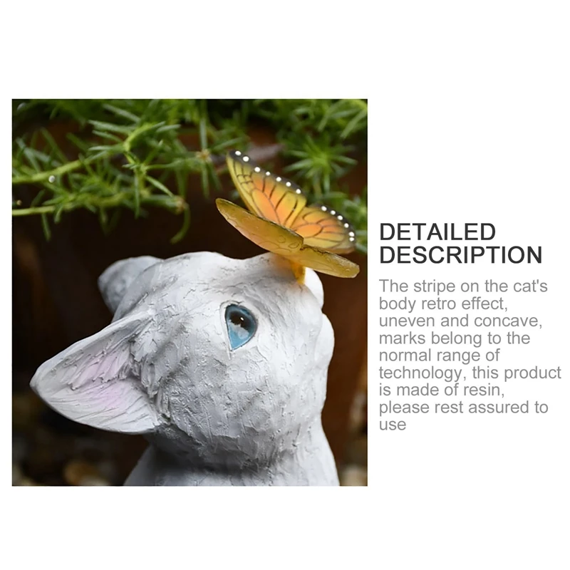 

Personalized Garden Statue Balcony Cute Cat Decoration Solar Furnishings Ornament Led Butterfly Lamp Home Decor