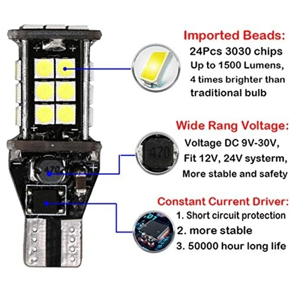 1 шт. ошибка Бесплатная 921 912 T10 T15 W16W светодиодный обратный свет 24Smd 3030 светодиодные