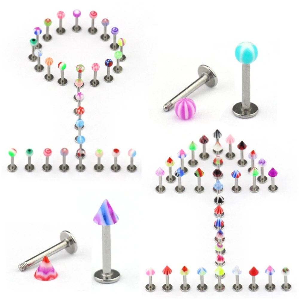 

10pcs/lot Acrylic Labret Monroe Lip Ring Women Surgical Steel Ear Cartilage Tragus Helix Piercing 16g Body Jewelry Mixed Color