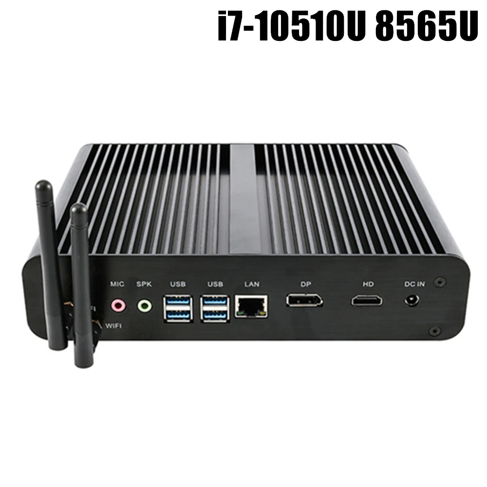 Мини ПК без вентилятора Intel Core i7 10510U 8565U i5 8265U 2 * DDR4 M.2 + Msata 2021 ''SATA 4K HTPC Nettop HDMI DP