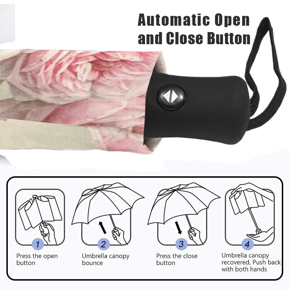 Винтаж Потертый Цветочные Для женщин дождь зонтик шик Розовые розы три складной