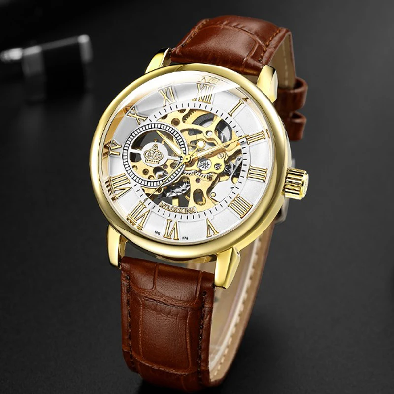 Новые модные повседневные дизайнерские золотые часы Скелетон мужские лучший