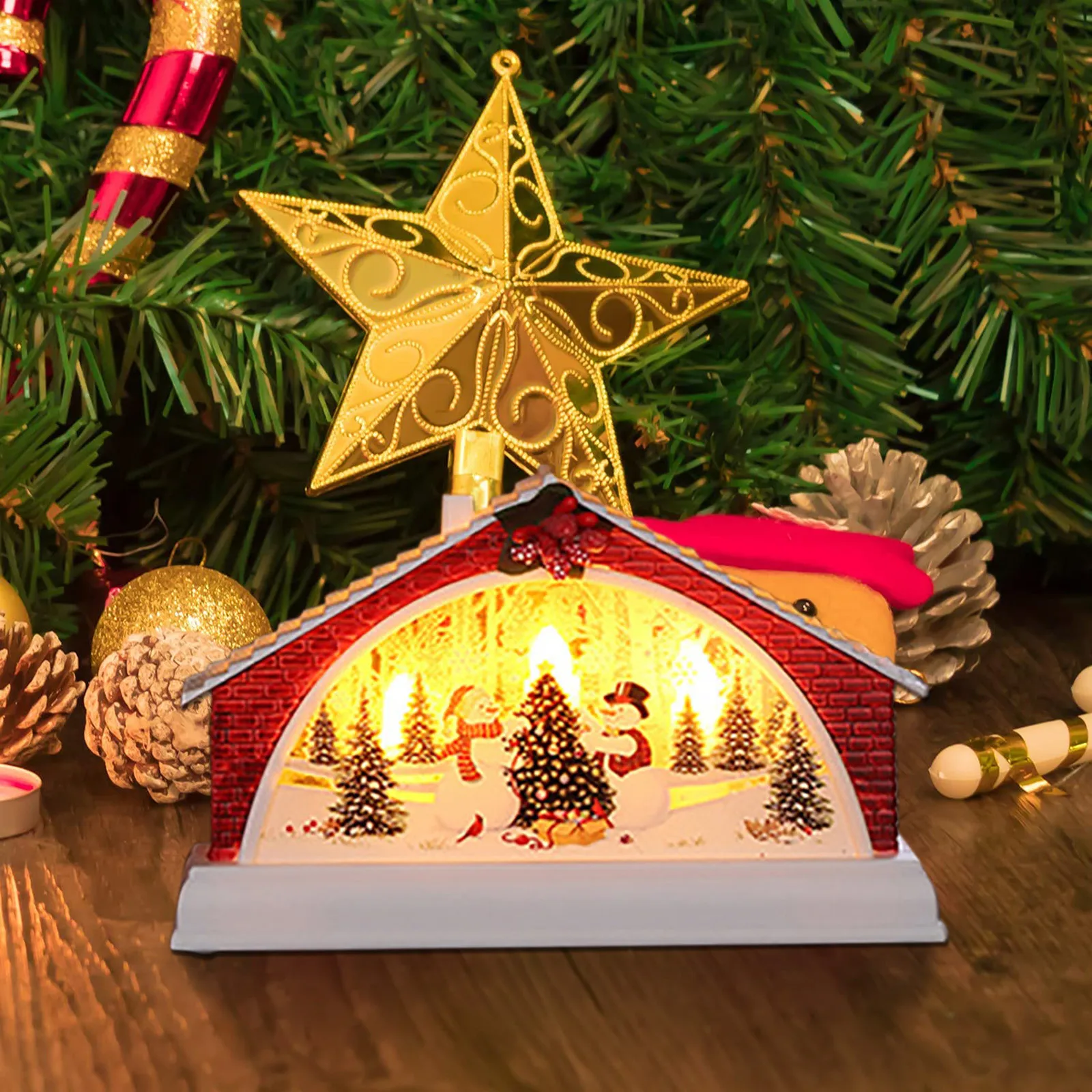 

Christmas Led Light Pvc House Luminous Cabin Christmas Decorations For Home Night Lamp Pendant Prop Led Xmas Gift