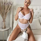 Комплект нижнего белья Artsu, кружевной сетчатый прозрачный бюстгальтер пуш-ап с косточками и трусики, стринги, нижнее белье с высокой талией