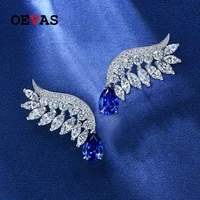 oevas 100 925 sterling silver 710mm aquamarine water drop high carbon diamond stub earrings for women sparkling fine jewelry