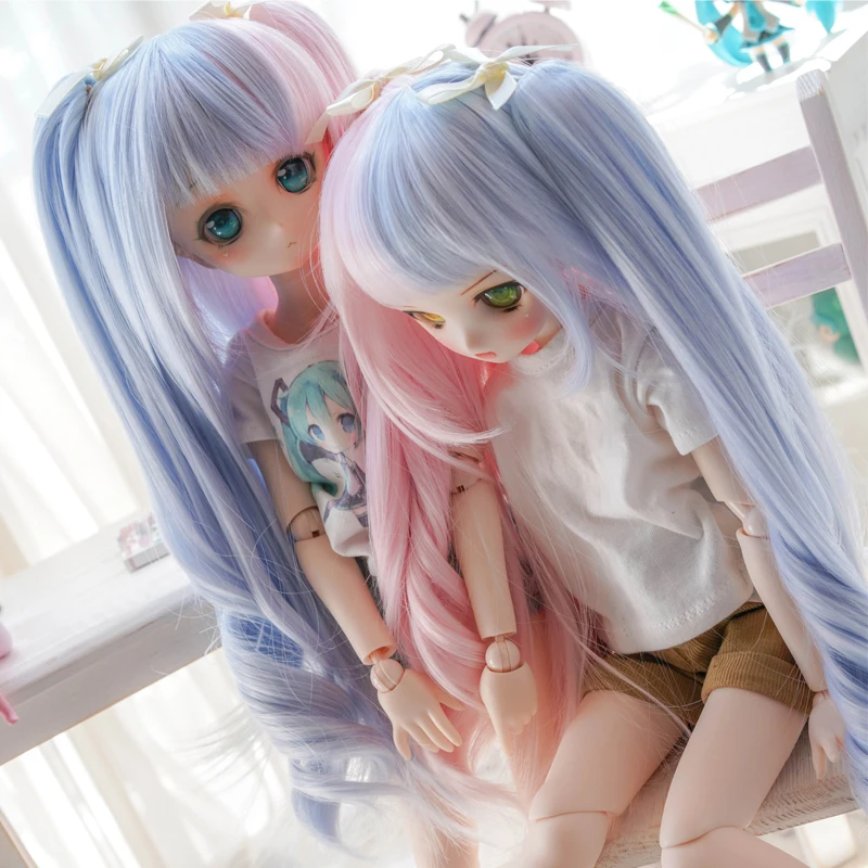 D03-P286 children toy BJD DD SD MSD 1/3 1/4 1/6 doll's Accessoriess wig Pink Blue Long Curly Ponytail 1pcs