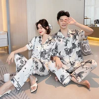 womens pajamas set turn neck design luxury cross letter print sleepwear silk like home clothes xxl large size nightwear