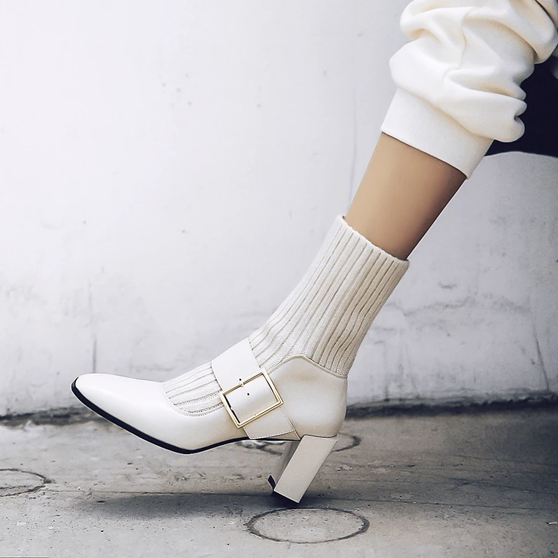 Boots Women Genuine Leather Mid-calf Boots Fashion High Heels Autumn Winter Party Prom Shoes Woman Office