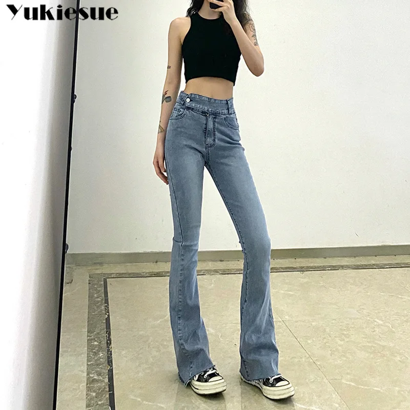 Повседневные модные прямые расклешенные женские джинсы с низом в стиле