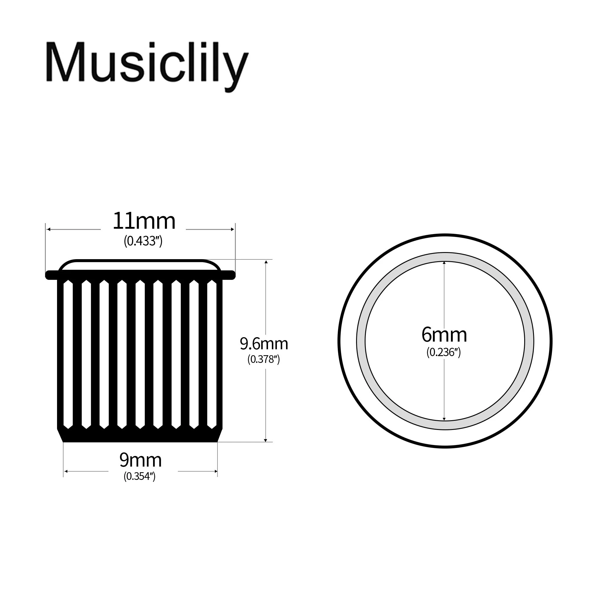 Фото Гитарный тюнер Musiclily Pro 9 мм, втулки для электрической гитары, винтажные тюнинговые колышки, машинные головки, никелевые (набор из 6 шт.) №2
