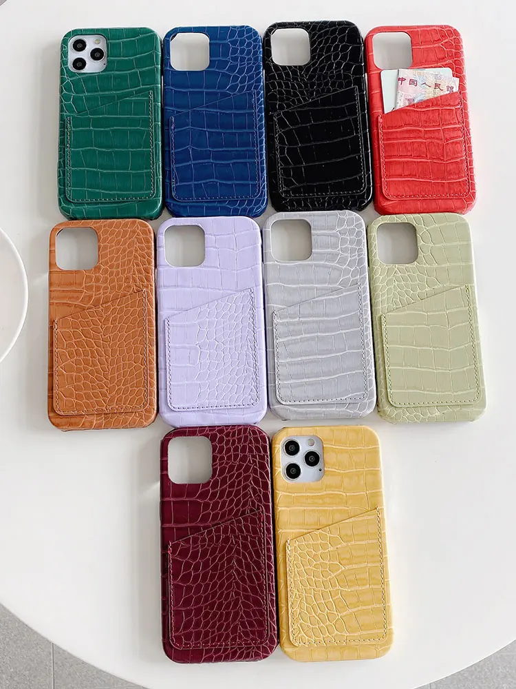 Free Customized Name Embossed Crocodile Leather Card Slot Case For iPhone X Xr Xs Max 11 12 13 Pro Max Case or 11 Pro