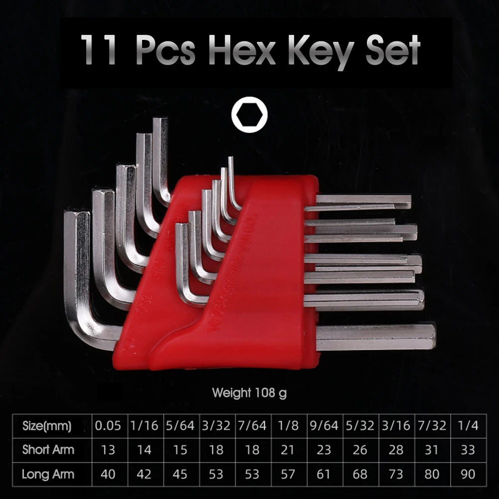 

11Pcs Allen Hex Key Wrench Set Hexagon Key-Wrench CrV Metric British Short Ball Head L-Type Wrench 1/16"- 1/4" Inch & 1.5mm-6mm