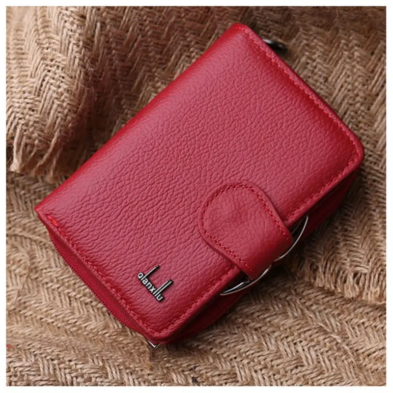 

Qian Xi Lu women's wallets Cortex zipper and hasp purses (Red)12.5 x 8.5 x 4cm
