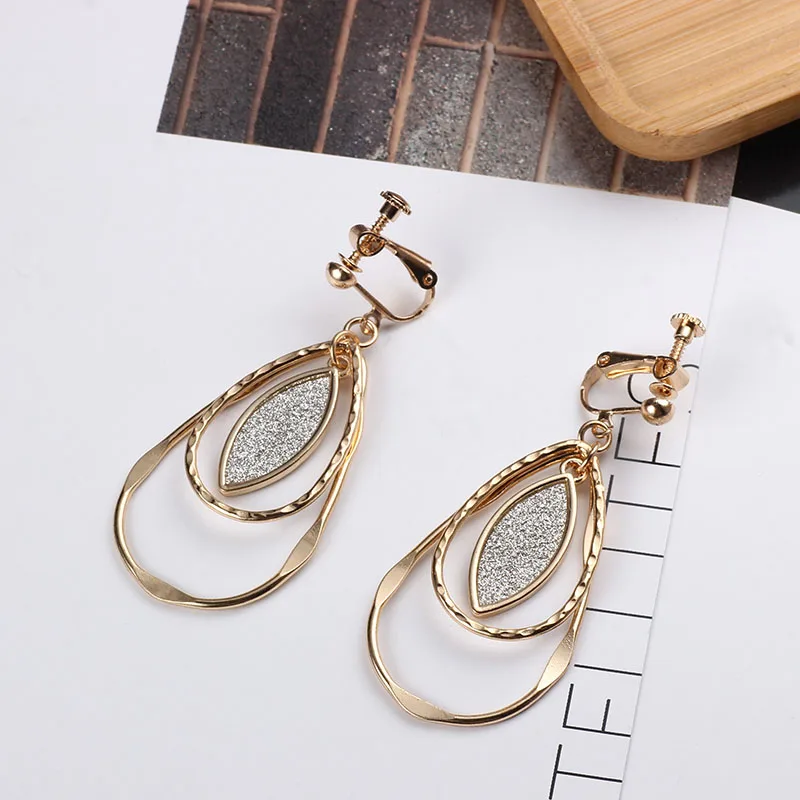 Висячие серьги клипсы большие висячие в форме капли воды не пирсинг женские