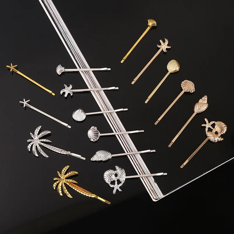 Модные женские заколки для волос океана золотые и серебряные с морскими