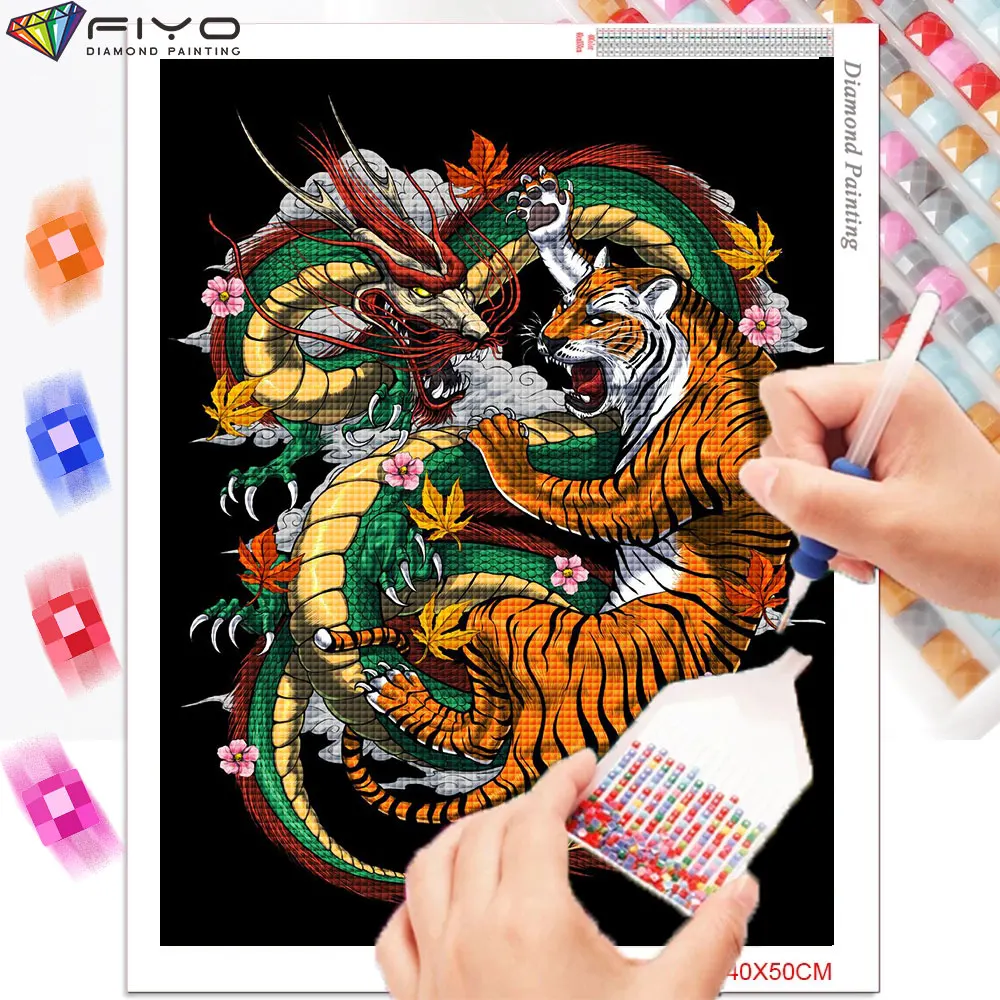 5D алмазная живопись Японский дракон тигр животные полная Алмазная вышивка