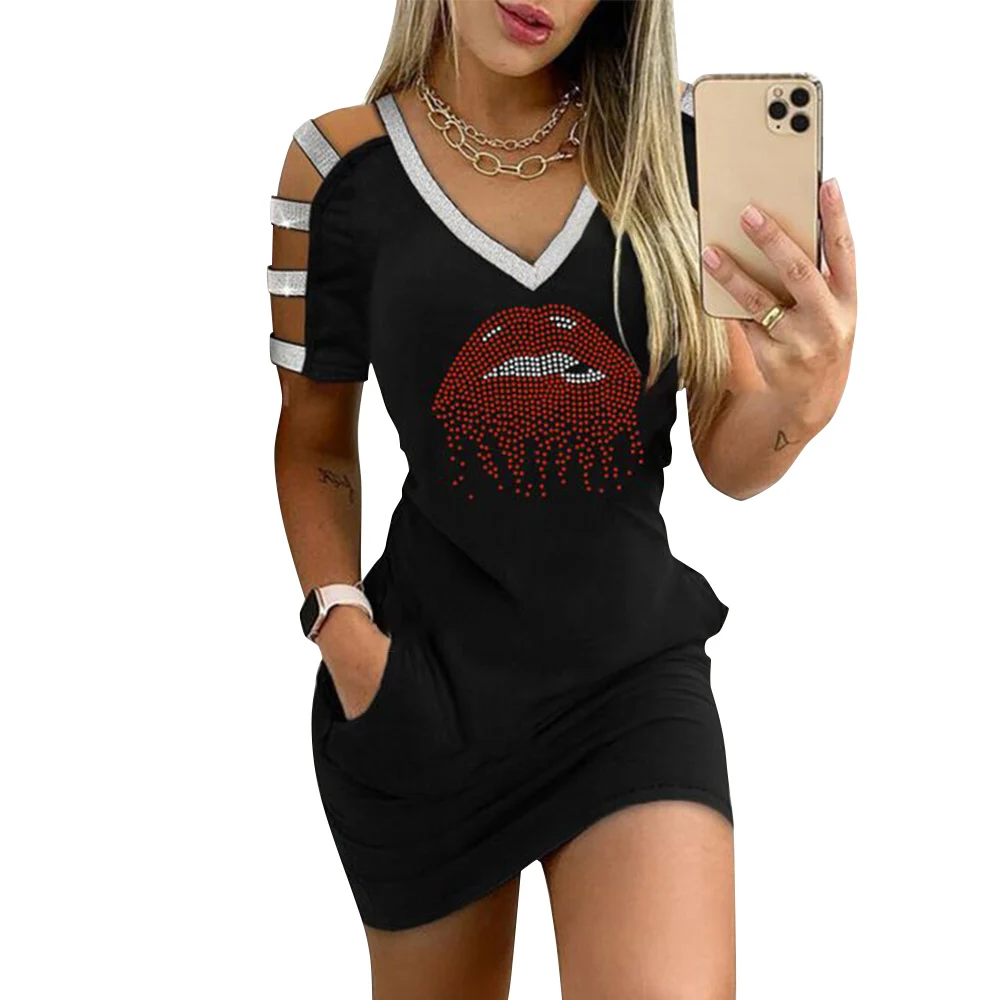 

Women Floral Print Bodycon Dress Casual Dress Elegant Fashion Chic Dress Off Shoulder hollow out short sleeve Mini Dress