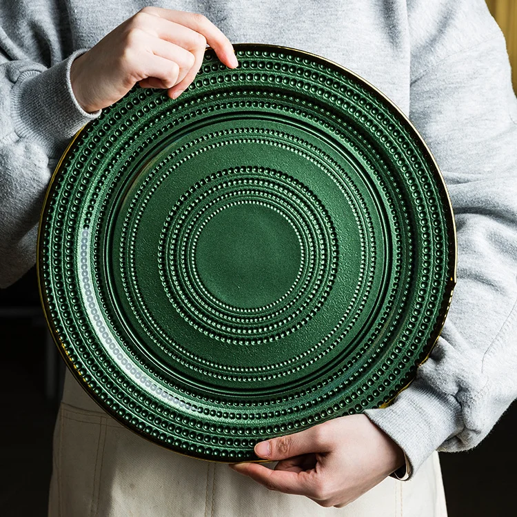 

European Dinner Plates Round Simply Retro Glass Dinner Plates dessert Luxury Fashion Kitchen Platos De Cena Tableware DI50CP
