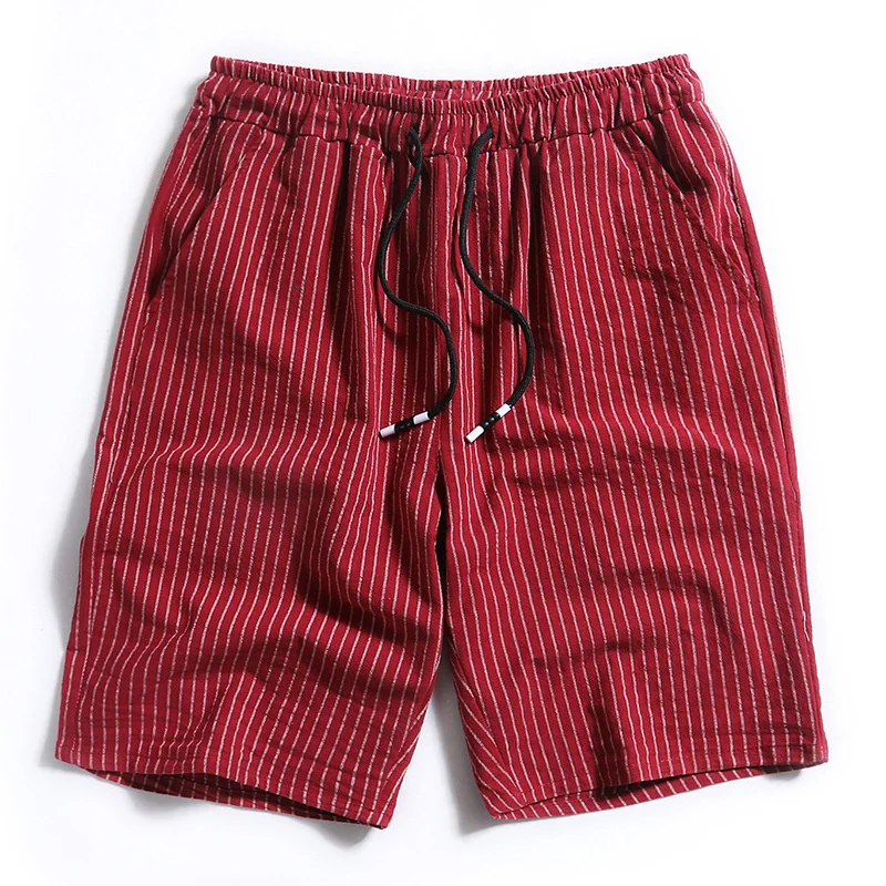 

2021 new men's cotton five-point pants striped shorts men's loose pajama pants sports pants home pants tide elastic waist