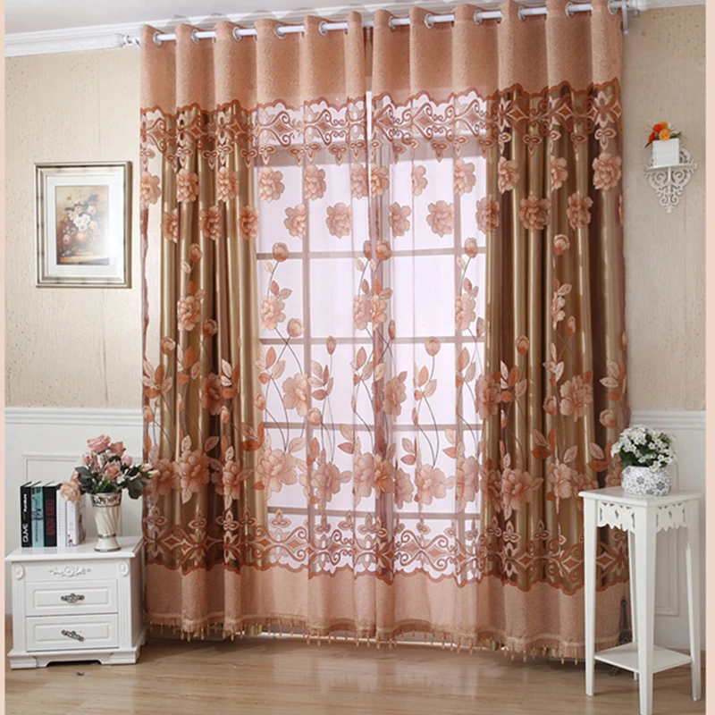 

Living room luxury sheer curtains windows kitchen tulle yarn curtains bedroom curtains tulip lotus purple brown pink