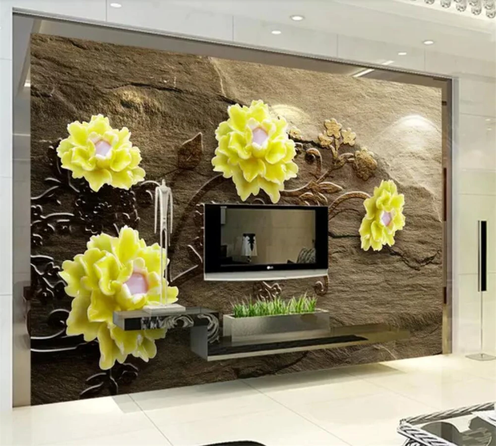 

Custom photo murals 3d wallpaper embossed peony marble TV background living room bedroom restaurant papel de parede 3D wallpaper