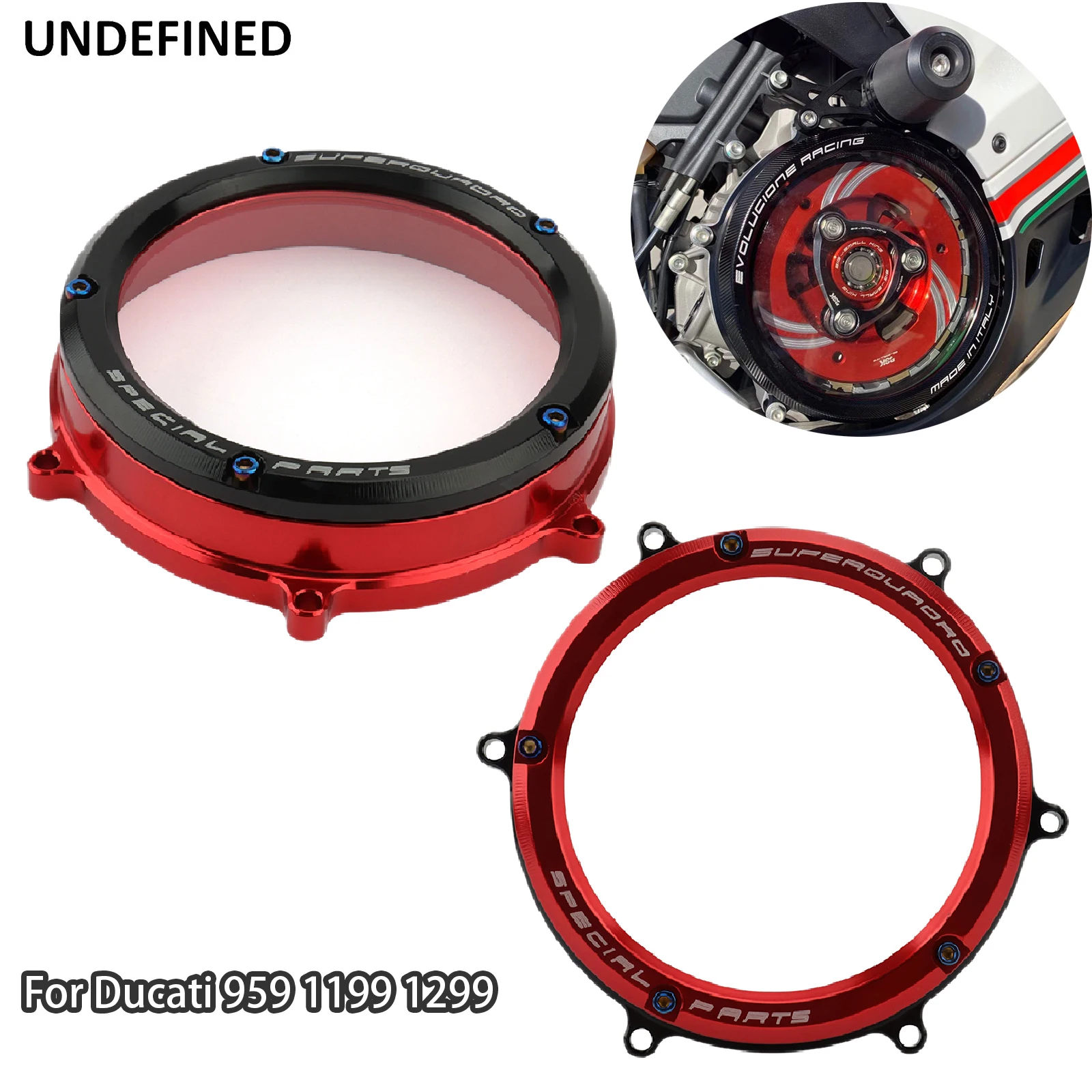 Motorcycle Clear Clutch Engine Cover Protector Guard Red Black For Ducati 1199 Panigale ABS 959 1299 V2 Tricolore Final Edition