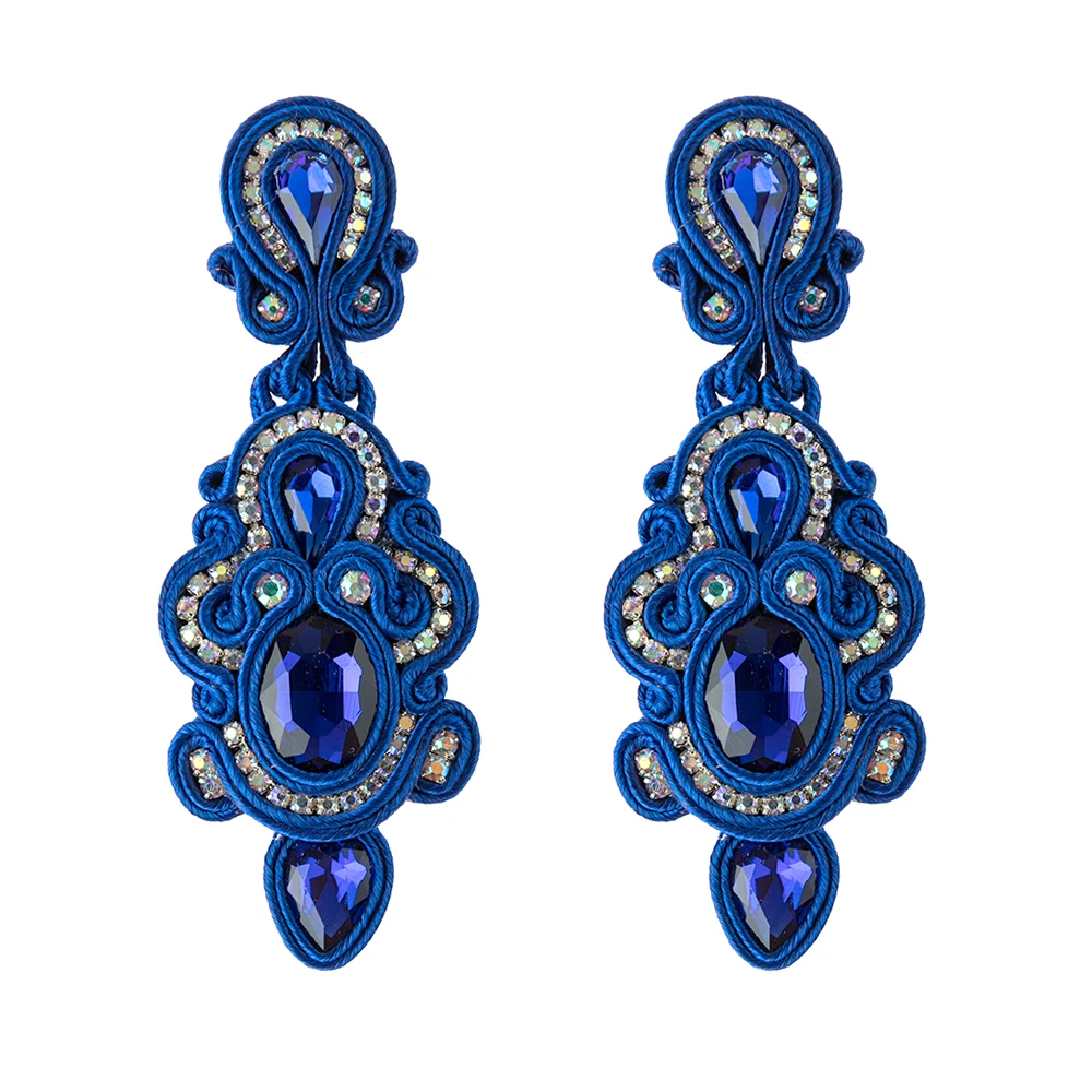 KpacoTa Soutache Handmade Dangle Earrings Women's jewelry Crystal Accessories Vintage long Hanging Earring 2020 trend white blue |