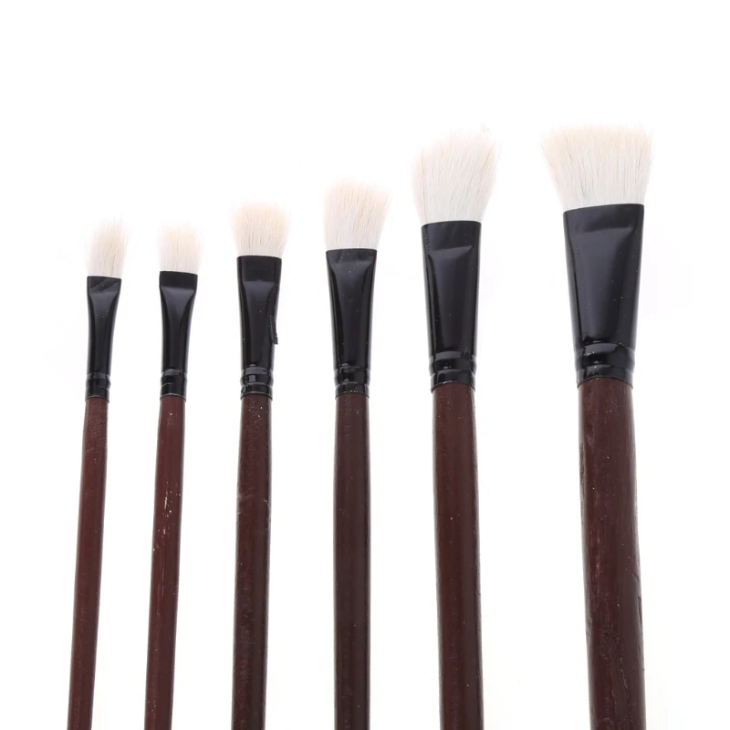 

6Pcs Flat Painting Brushes Set Artist Wool Hair Watercolor Acrylic Oil Drawing