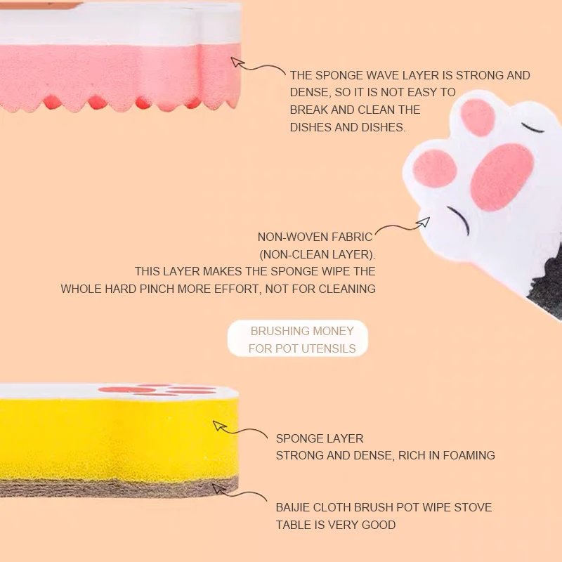 

Cat Claw Cleaning Sponge Three PiecesSponge Cleaning Cotton Kitchen Gadgets Accessories Clean Rub Pot Kitchen Tools